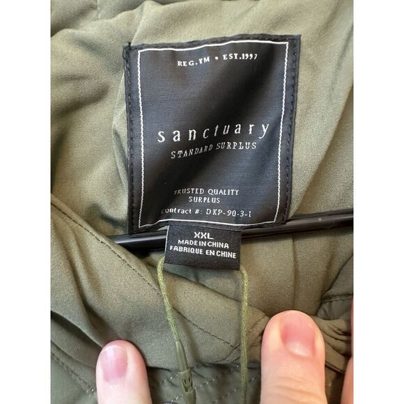Sanctuary Bomber Jacket Dylan XXL Quilted Burnt Olive Hoodie Snap Close Zip Puff - Picture 2 of 5